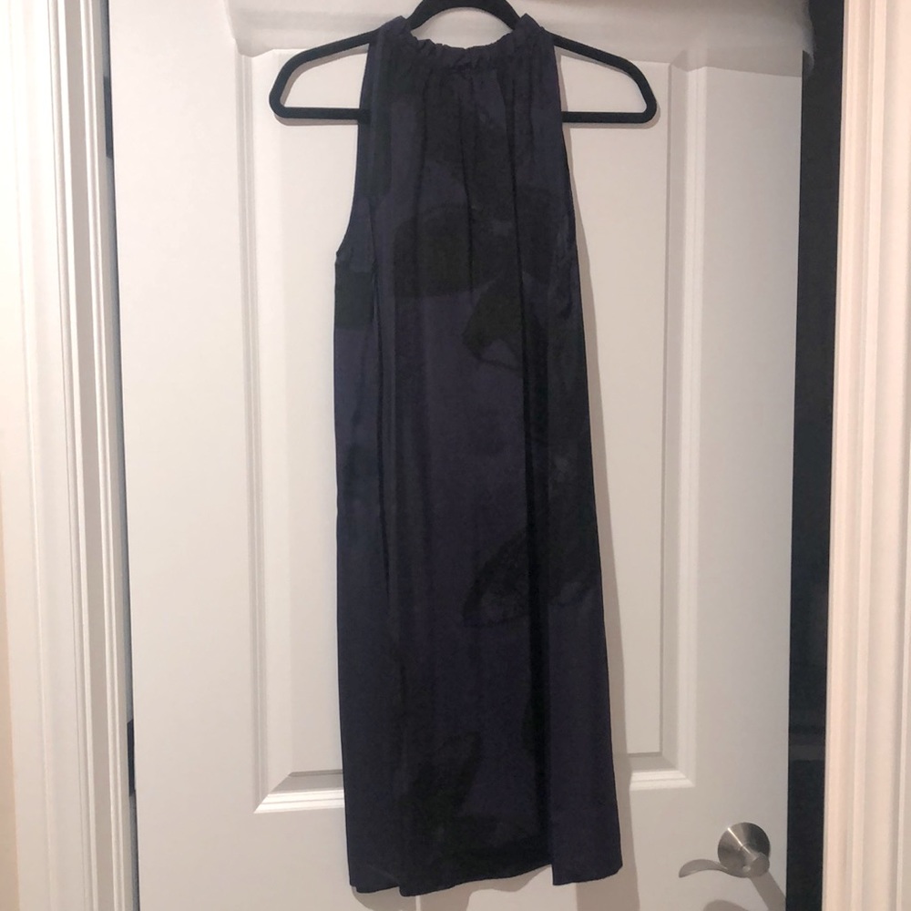 Banana Republic Purple and Black Print Silklike A line dress. Size M